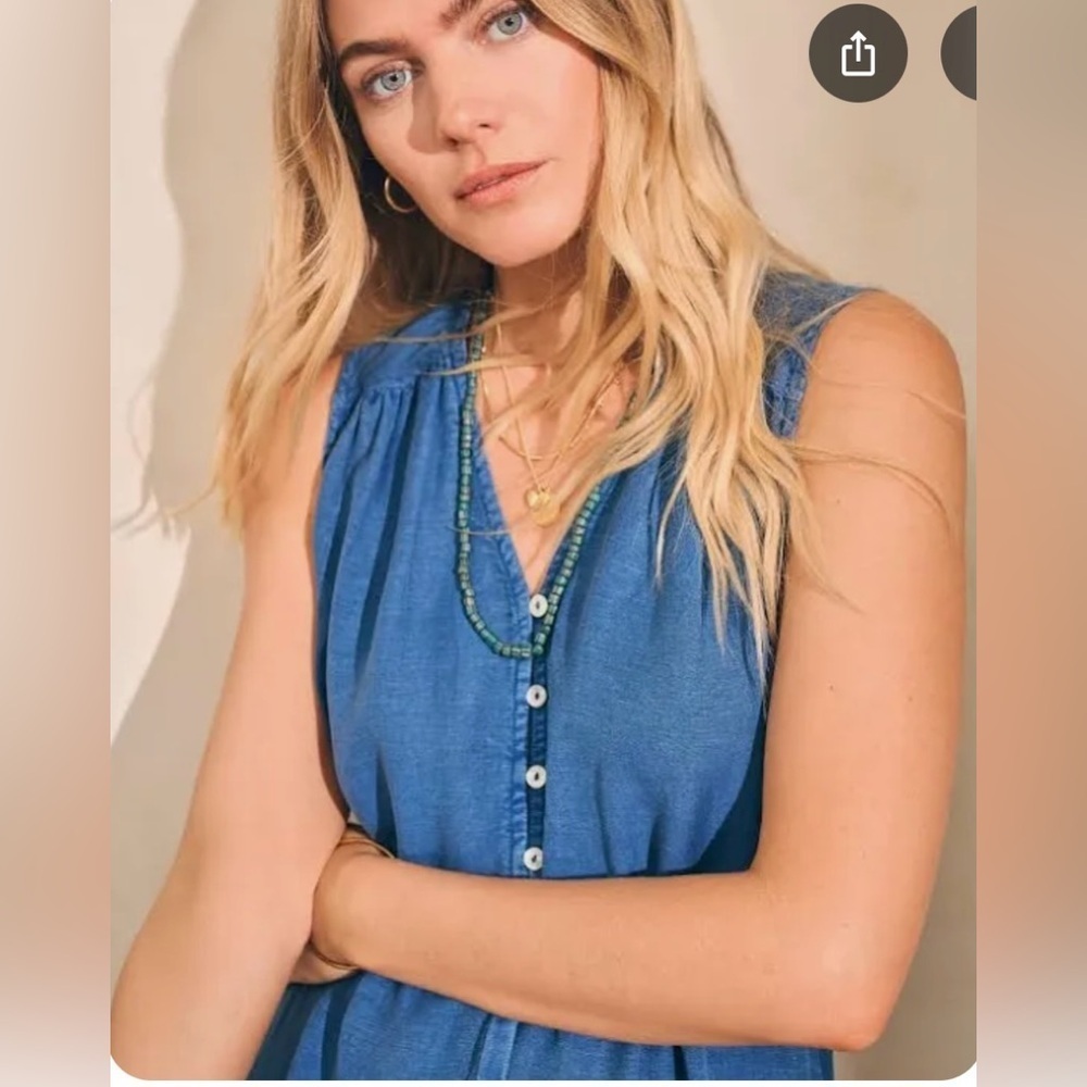 Faherty Ojai Linen Tencel Denim Midi Dress NWT Small Western Prairie Cottagecore - Picture 4 of 15